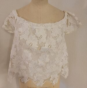 Kendall And Kylie Lace Overlay Off Shoulder Top Sz S White